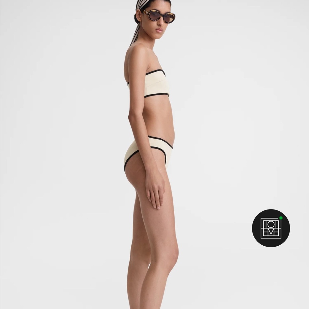 Toteme Cream and Black Hay Line Bandeau Bikini TOP S